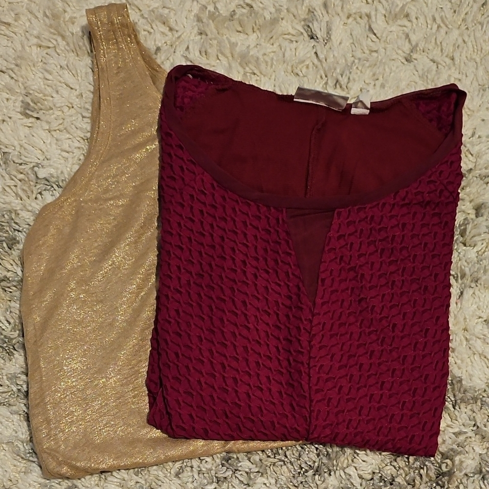 The Loft, Tan, Sparkle Gold And NY & Co Purple Sleeveless Blouses, Size L